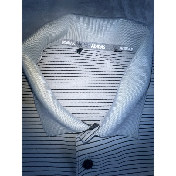 Adidas Golf Polo Shirt Mens size Medium Gray Black Striped Short Sleeve Classic - Picture 2 of 7